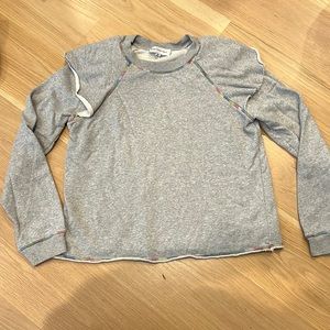 Something navy gray sweatshirt with flutter sleeve rainbow seam, size medium